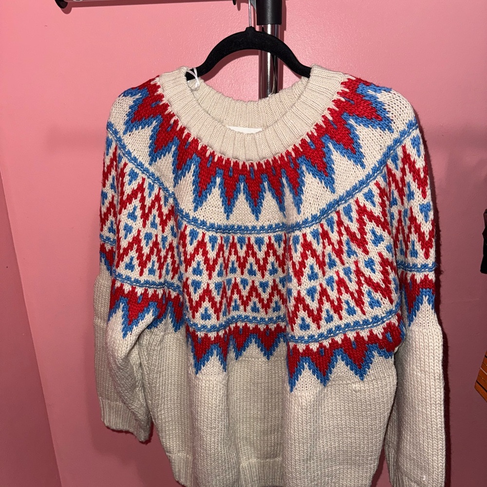 H&M Red and Blue Patterned Sweater